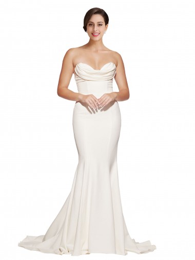 Wholesale Low Back Ivory Mermaid Strapless Sweep Train Prom Dress Canada