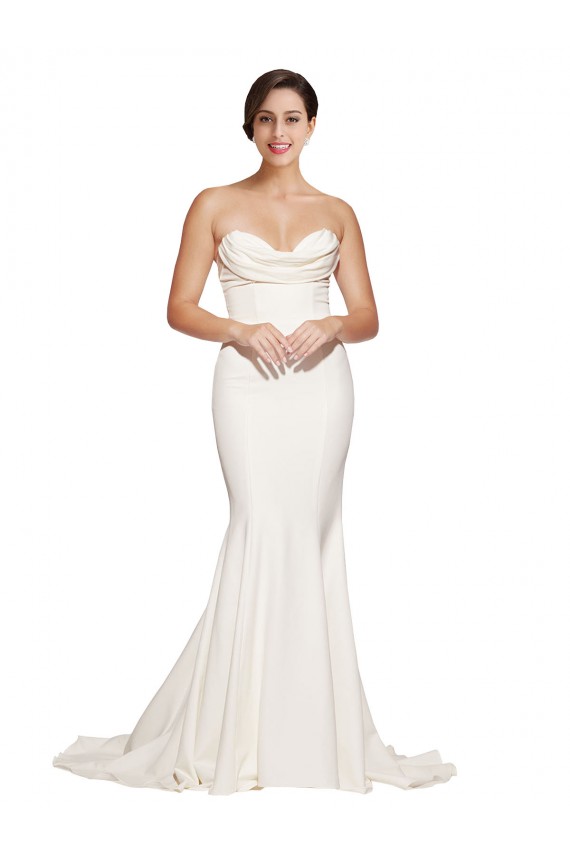 Wholesale Low Back Ivory Mermaid Strapless Sweep Train Prom Dress Canada