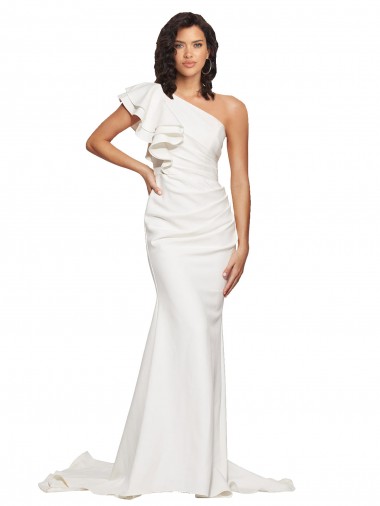 Wholesale Ivory Sheath One Shoulder Sweep Train Stretch Crepe Prom Dress Canada
