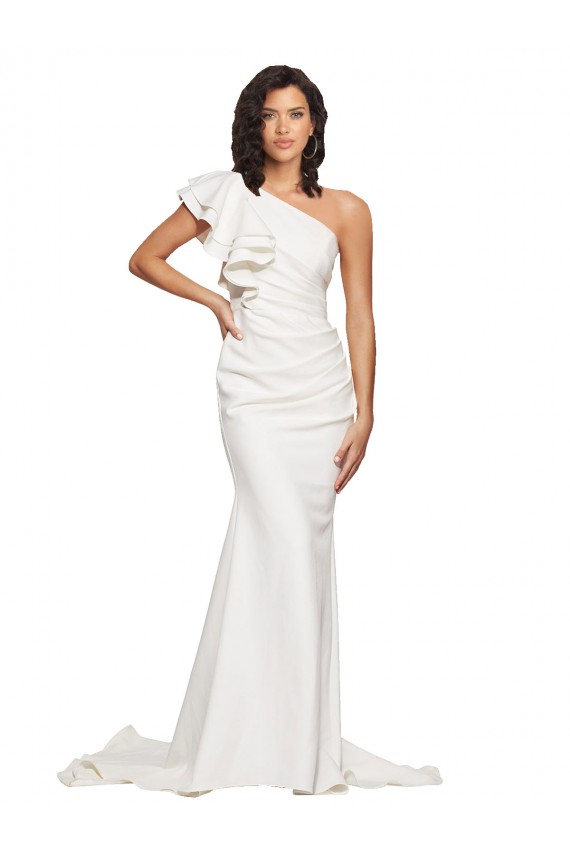 Wholesale Ivory Sheath One Shoulder Sweep Train Stretch Crepe Prom Dress Canada
