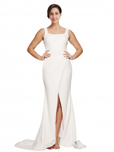 Wholesale Low Back Ivory Sheath Square Neck Sweep Train Prom Dress Canada