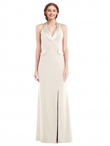 Wholesale Low Back Ivory Trumpet Halter Neck Long Prom Dress Canada