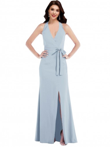 Wholesale Open Back Light Sky Blue A-Line V-Neck Long Prom Dress Canada