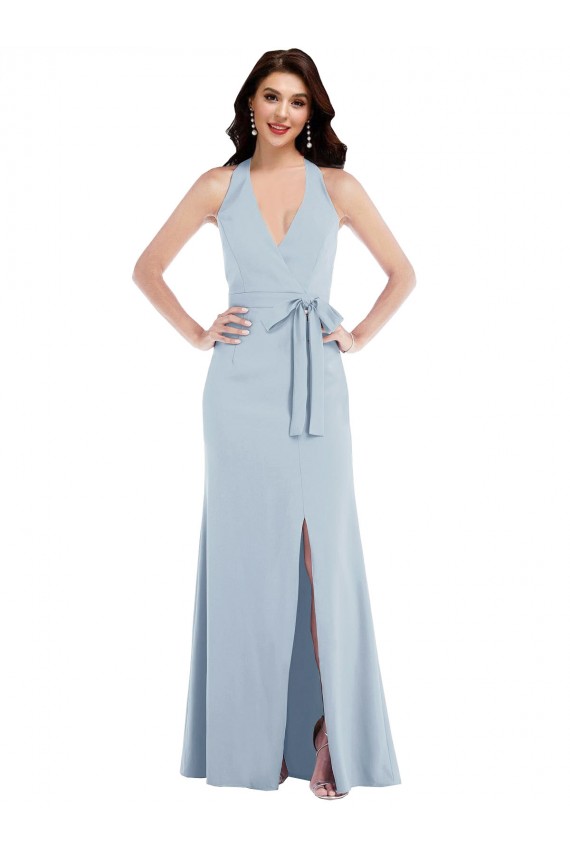 Wholesale Open Back Light Sky Blue A-Line V-Neck Long Prom Dress Canada