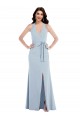 Wholesale Open Back Light Sky Blue A-Line V-Neck Long Prom Dress Canada