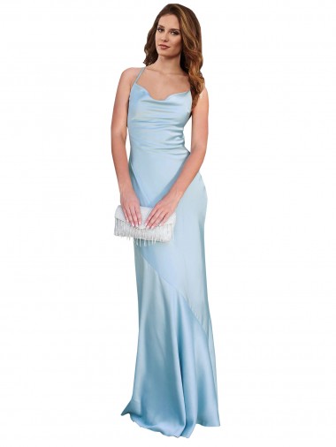 Wholesale Open Back Light Sky Blue Sheath Cowl Neck Long Prom Dress Canada
