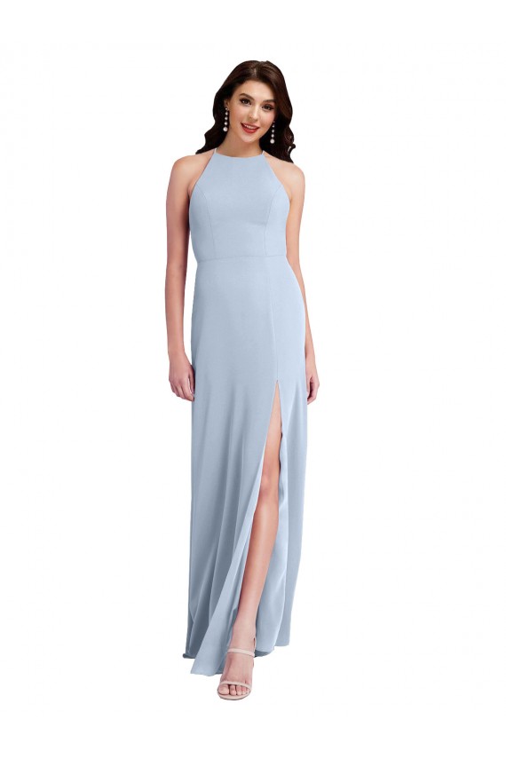 Wholesale Open Back Light Sky Blue Sheath High Neck Long Prom Dress Canada