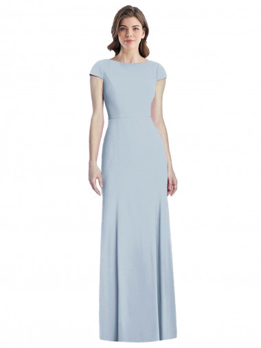 Wholesale Open Back Light Sky Blue Trumpet Bateau Neck Long Prom Dress Canada