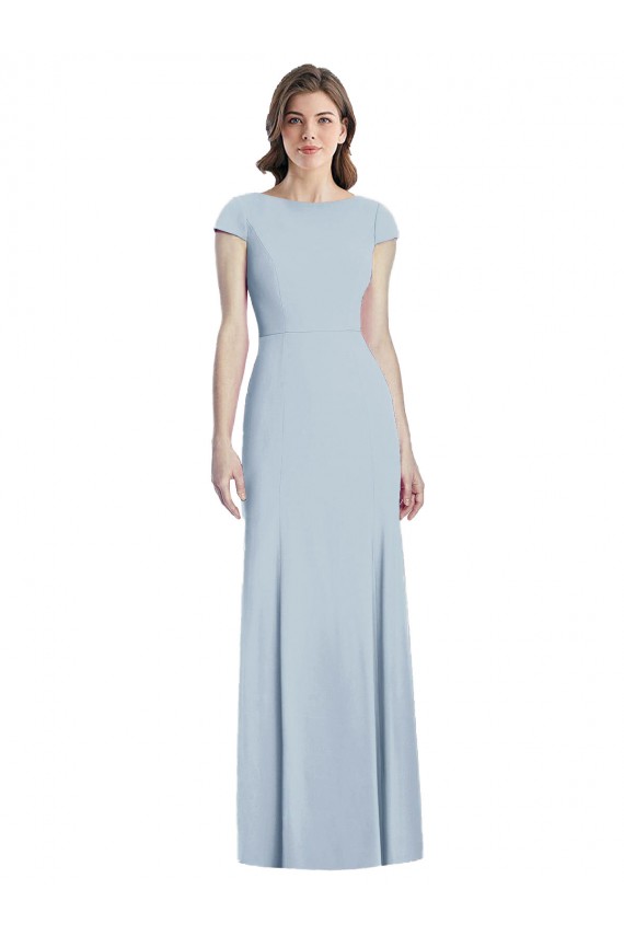 Wholesale Open Back Light Sky Blue Trumpet Bateau Neck Long Prom Dress Canada