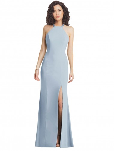 Wholesale Open Back Light Sky Blue Trumpet High Neck Long Prom Dress Canada