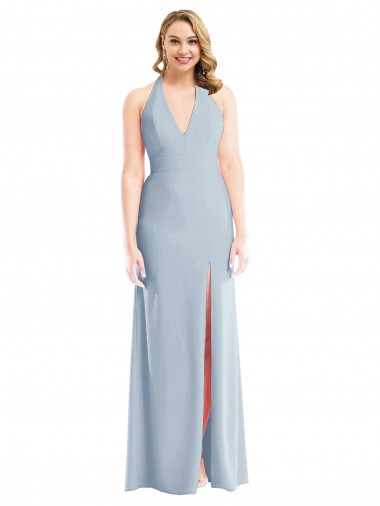 Wholesale Light Sky Blue Trumpet Halter Neck Long Stretch Crepe Prom Dress Canada