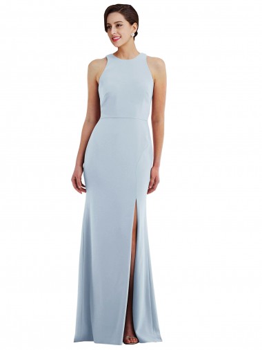 Wholesale Open Back Light Sky Blue Trumpet Jewel Neck Long Prom Dress Canada