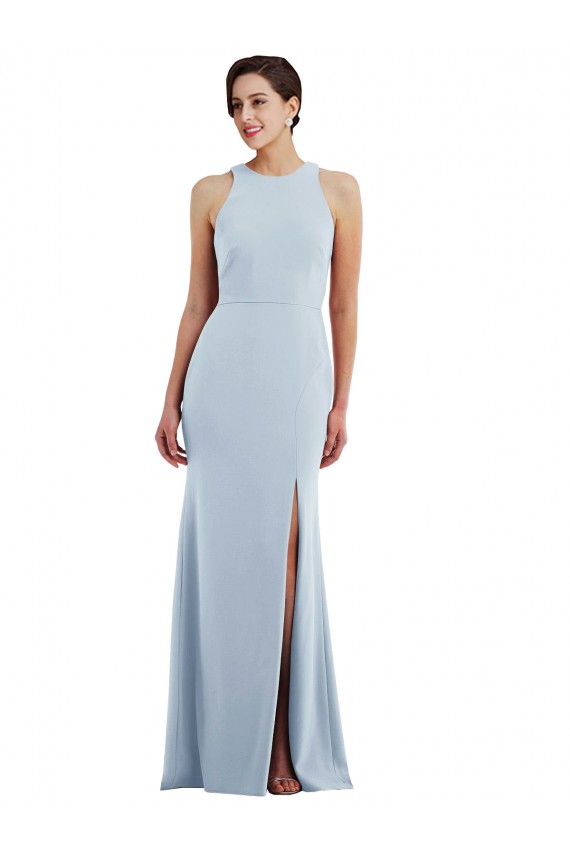 Wholesale Open Back Light Sky Blue Trumpet Jewel Neck Long Prom Dress Canada
