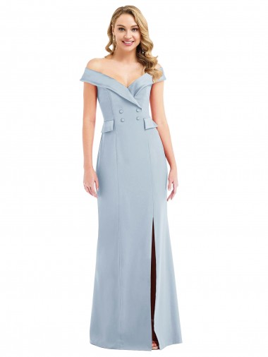 Wholesale Light Sky Blue Trumpet Off the Shoulder Long Stretch Crepe Evening Prom Dress Canada