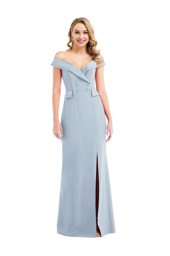 Wholesale Light Sky Blue Trumpet Off the Shoulder Long Stretch Crepe Evening Prom Dress Canada