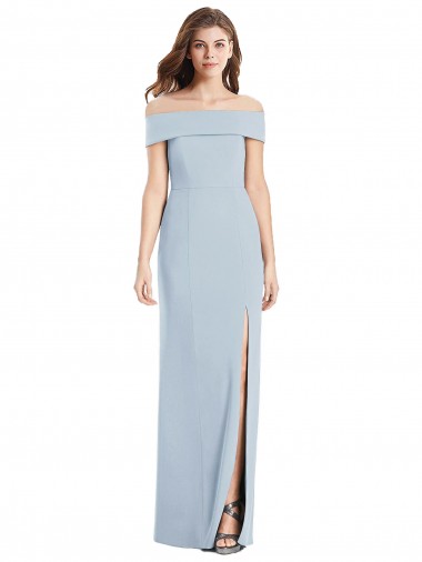 Wholesale Light Sky Blue Trumpet Off the Shoulder Long Stretch Crepe Prom Dress Canada
