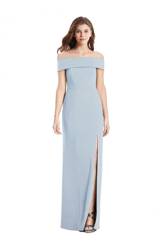 Wholesale Light Sky Blue Trumpet Off the Shoulder Long Stretch Crepe Prom Dress Canada