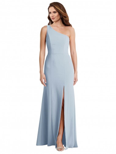 Wholesale Light Sky Blue Trumpet One Shoulder Long Stretch Crepe Prom Dress Canada
