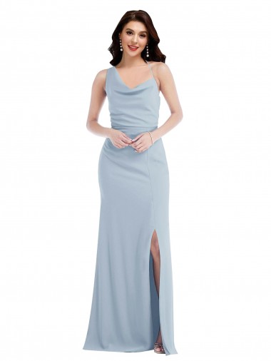 Wholesale Light Sky Blue Trumpet One Shoulder Long Stretch Crepe Evening Prom Dress Canada