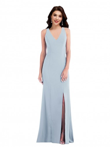 Wholesale Open Back Light Sky Blue Trumpet V-Neck Long Prom Dress Canada