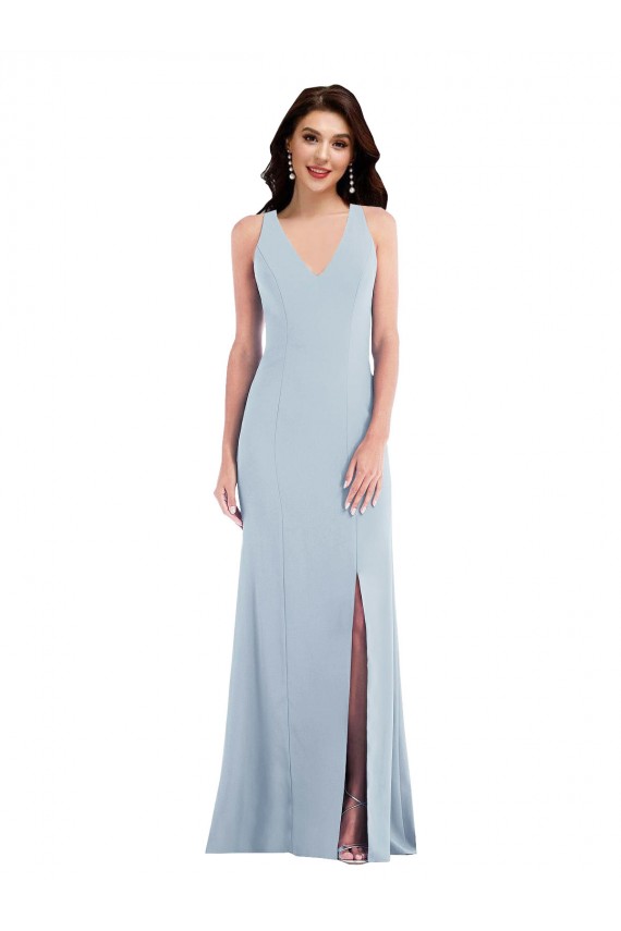 Wholesale Open Back Light Sky Blue Trumpet V-Neck Long Prom Dress Canada