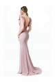 Wholesale V-Back Pink Mermaid Sheath Jewel Neck Sweep Train Black Tie Prom Dress Canada