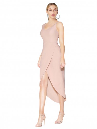 Wholesale V-Back Mauve Mermaid High Neck Knee Length High Low Prom Dress Canada