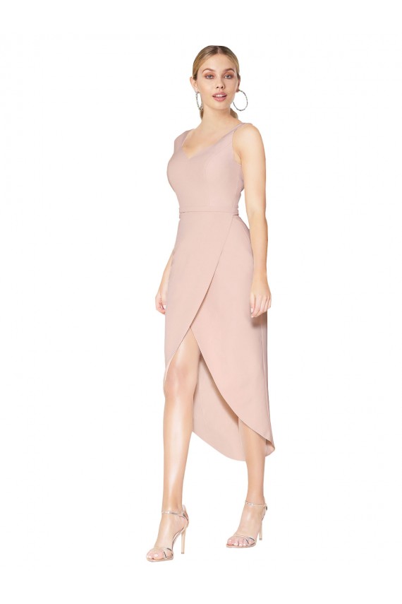 Wholesale V-Back Mauve Mermaid High Neck Knee Length High Low Prom Dress Canada