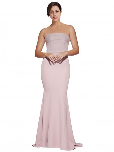 Wholesale Low Back Mauve Sheath Strapless Sweep Train Prom Dress Canada