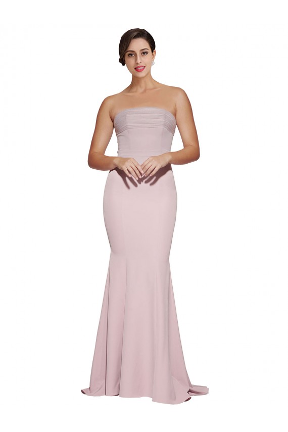 Wholesale Low Back Mauve Sheath Strapless Sweep Train Prom Dress Canada