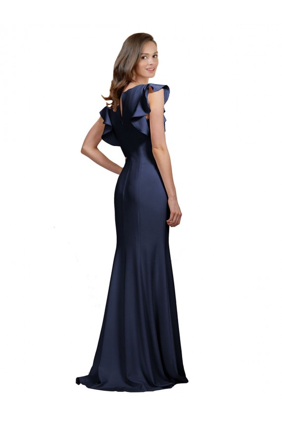 Wholesale Keyhole Back Dark Navy Mermaid Bateau Neck Long Prom Dress Canada