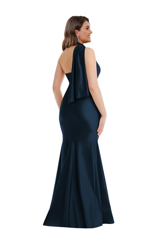 Wholesale Dark Navy Mermaid Halter Neck Long Plus Size Formal Prom Dress Canada