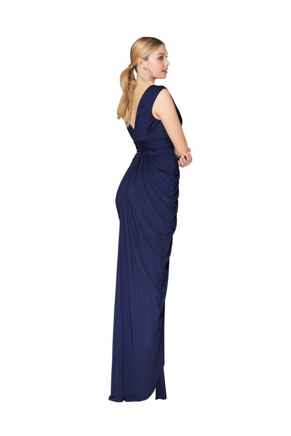Wholesale Dark Navy Mermaid V-Neck Long Soft Chiffon Prom Dress Canada