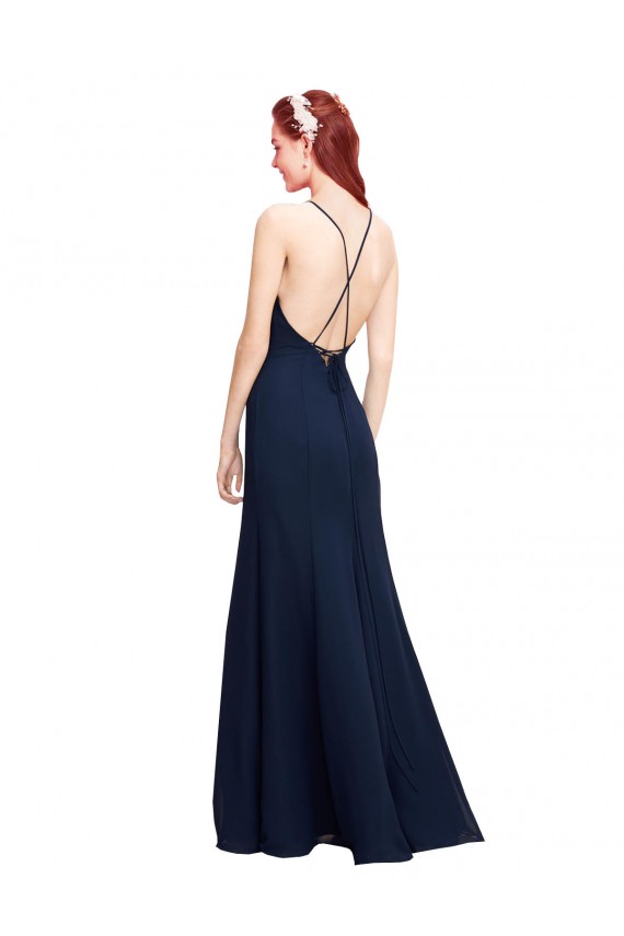 Wholesale Dark Navy Mermaid High Neck Long Prom Dress Canada