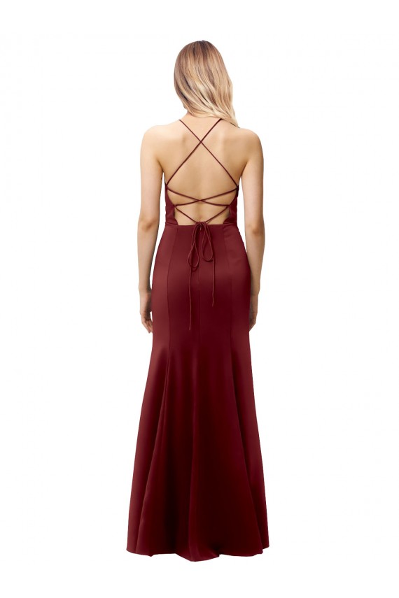 Wholesale Open Back Burgundy Gold Mermaid High Neck Long Prom Dress Canada