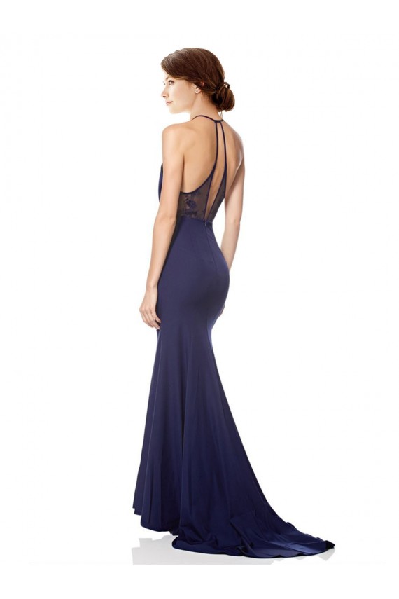 Wholesale Navy Blue Mermaid High Neck Long Prom Dress Canada