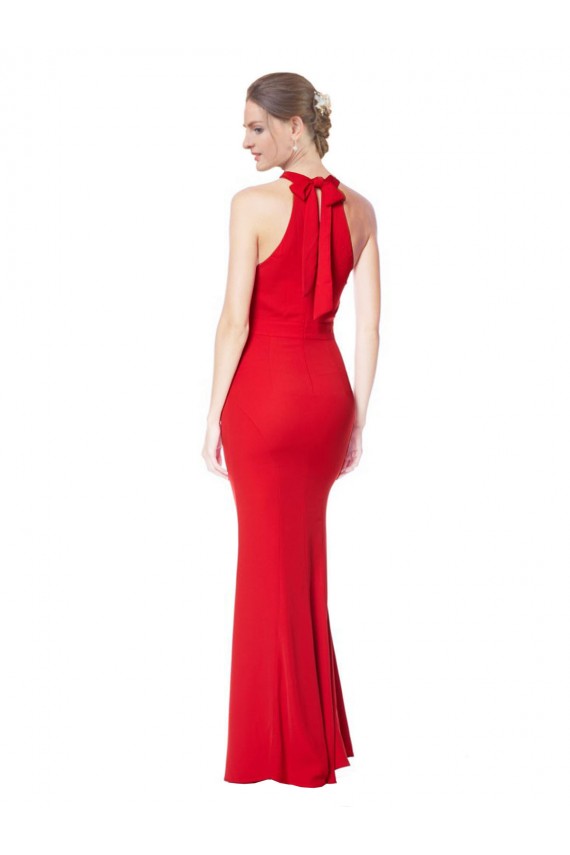 Wholesale Red Mermaid Halter Neck Long Stretch Crepe Prom Dress Canada