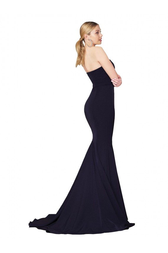 Wholesale Dark Navy Mermaid High Neck Sweep Train Prom Dress Canada