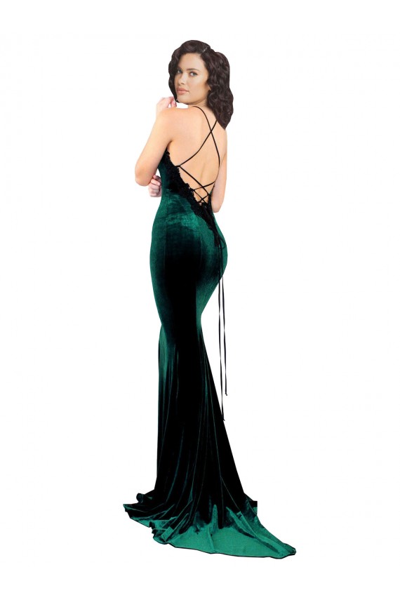 Wholesale Open Back Dark Green Mermaid High Neck Sweep Train Prom Dress Canada