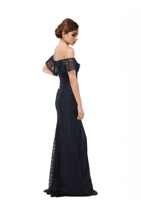 Wholesale Dark Navy Mermaid Off the Shoulder Flutter Sleeves Long Prom Dress Canada