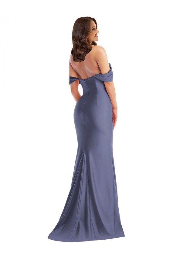 Wholesale Low Back French Blue Mermaid Off the Shoulder Long Black Tie Plus Size Prom Dress Canada