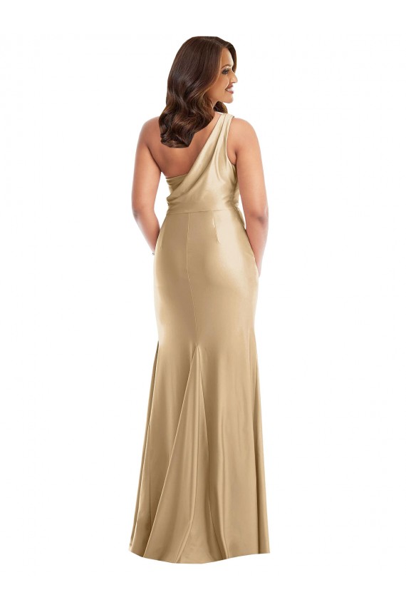 Wholesale Soft Gold Mermaid One Shoulder Long Plus Size Formal Prom Dress Canada
