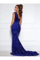 Wholesale Royal Blue Mermaid One Shoulder Court Train Prom Dress Canada
