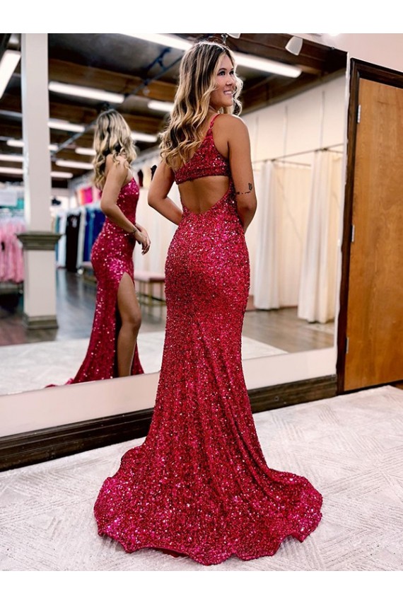 Wholesale Burgundy Mermaid One Shoulder Sweep Train Prom Dress Canada