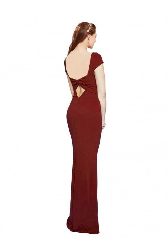 Wholesale Keyhole Back Burgundy Mermaid Round Neck Long Prom Dress Canada
