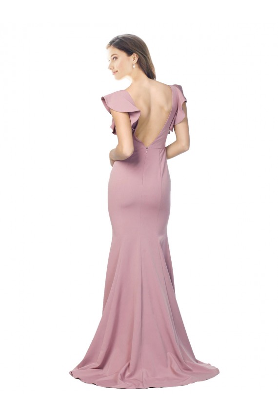 Wholesale V-Back Dusty Pink Mermaid Round Neck Sweep Train Prom Dress Canada
