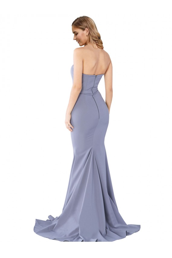 Wholesale Low Back Smoke Blue Mermaid Strapless Long Prom Dress Canada