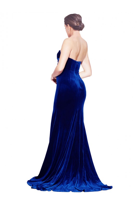 Wholesale Low Back Royal Blue Mermaid Strapless Sweep Train Prom Dress Canada