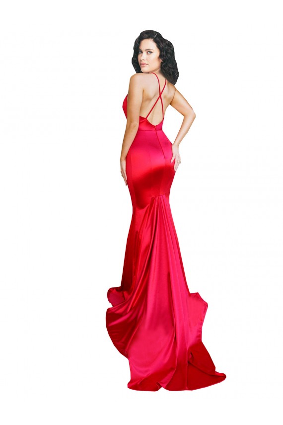 Wholesale Red Mermaid Sweetheart Long Stretch Satin Prom Dress Canada