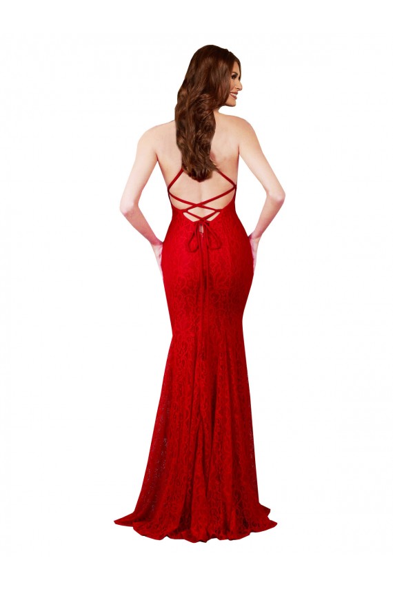 Wholesale Red Mermaid V-Neck Long Lace Prom Dress Canada